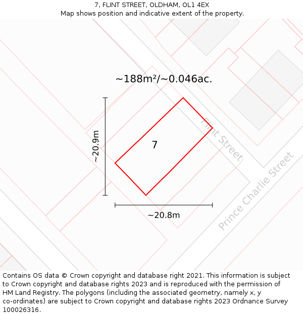 7, FLINT STREET, OLDHAM, OL1 4EX: Plot and title map