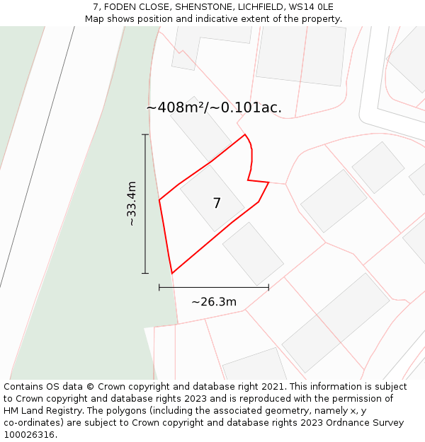 7, FODEN CLOSE, SHENSTONE, LICHFIELD, WS14 0LE: Plot and title map