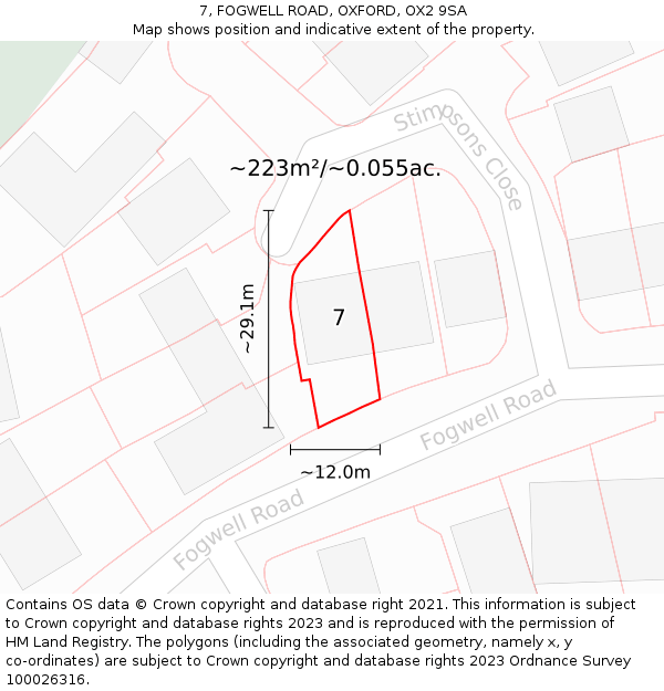 7, FOGWELL ROAD, OXFORD, OX2 9SA: Plot and title map