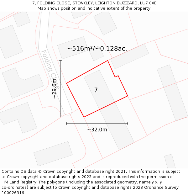 7, FOLDING CLOSE, STEWKLEY, LEIGHTON BUZZARD, LU7 0XE: Plot and title map