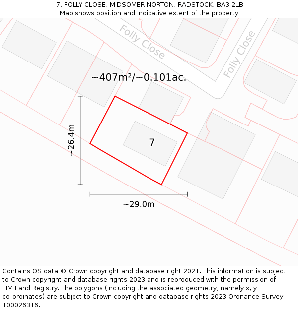 7, FOLLY CLOSE, MIDSOMER NORTON, RADSTOCK, BA3 2LB: Plot and title map