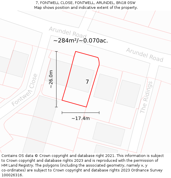 7, FONTWELL CLOSE, FONTWELL, ARUNDEL, BN18 0SW: Plot and title map