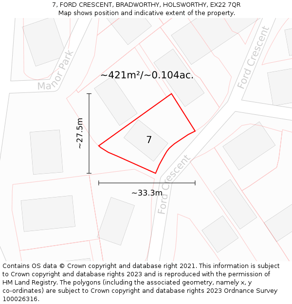 7, FORD CRESCENT, BRADWORTHY, HOLSWORTHY, EX22 7QR: Plot and title map