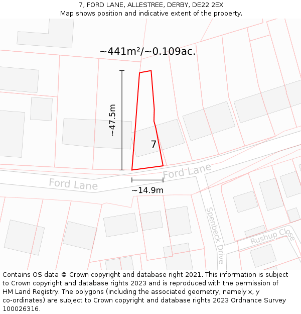 7, FORD LANE, ALLESTREE, DERBY, DE22 2EX: Plot and title map