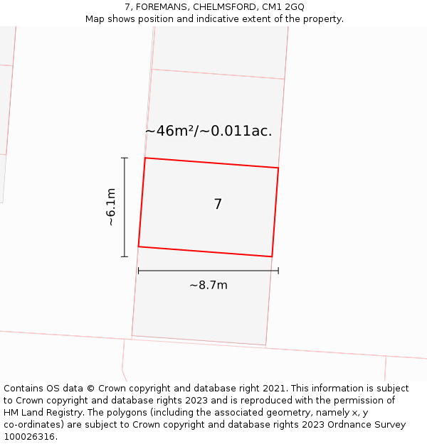 7, FOREMANS, CHELMSFORD, CM1 2GQ: Plot and title map