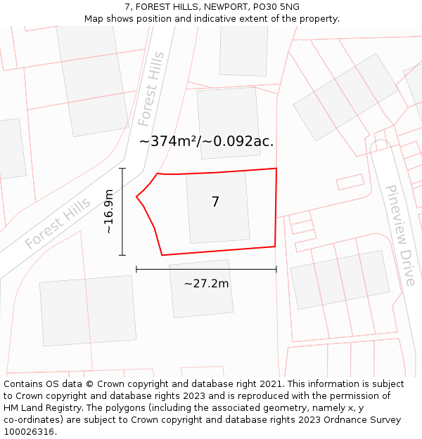 7, FOREST HILLS, NEWPORT, PO30 5NG: Plot and title map