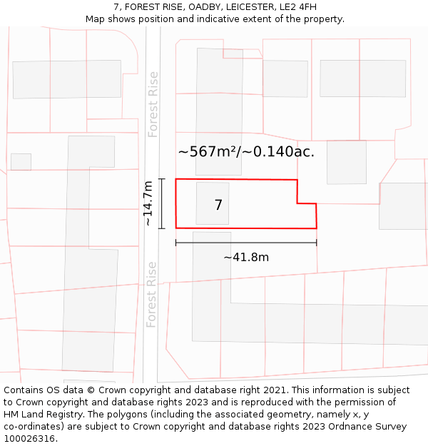 7, FOREST RISE, OADBY, LEICESTER, LE2 4FH: Plot and title map