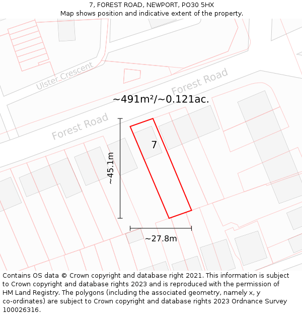 7, FOREST ROAD, NEWPORT, PO30 5HX: Plot and title map