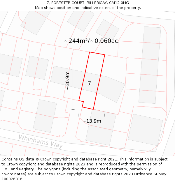 7, FORESTER COURT, BILLERICAY, CM12 0HG: Plot and title map