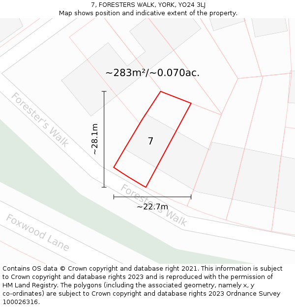 7, FORESTERS WALK, YORK, YO24 3LJ: Plot and title map