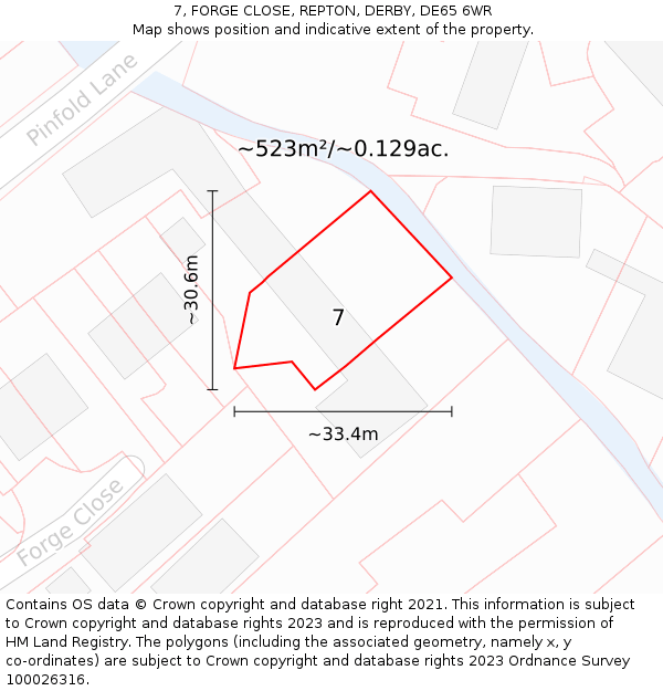 7, FORGE CLOSE, REPTON, DERBY, DE65 6WR: Plot and title map