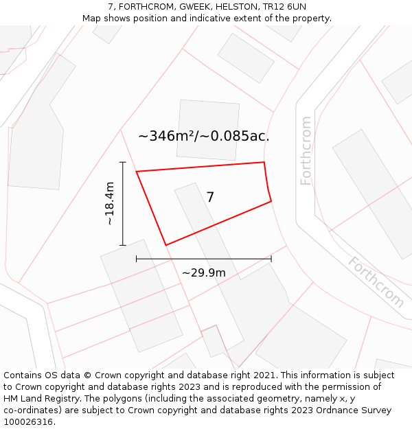 7, FORTHCROM, GWEEK, HELSTON, TR12 6UN: Plot and title map