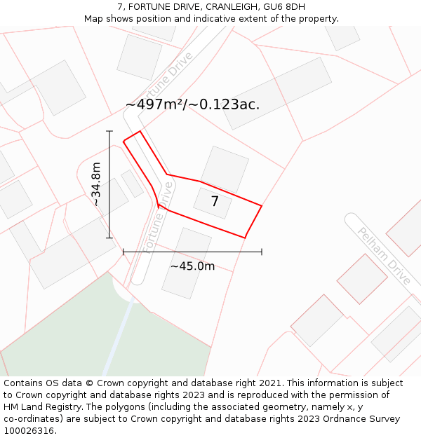 7, FORTUNE DRIVE, CRANLEIGH, GU6 8DH: Plot and title map