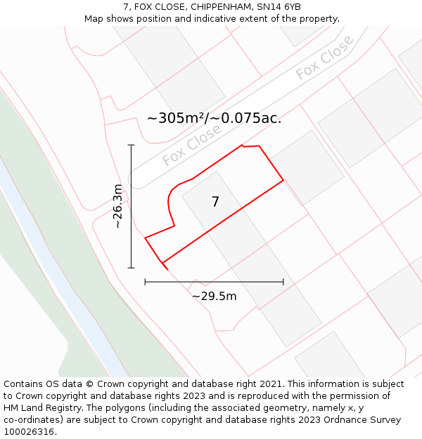 7, FOX CLOSE, CHIPPENHAM, SN14 6YB: Plot and title map