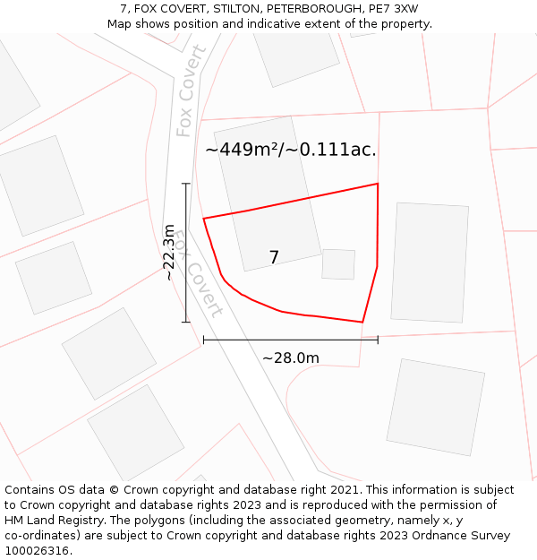 7, FOX COVERT, STILTON, PETERBOROUGH, PE7 3XW: Plot and title map