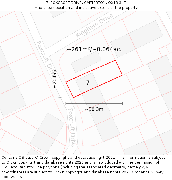 7, FOXCROFT DRIVE, CARTERTON, OX18 3HT: Plot and title map