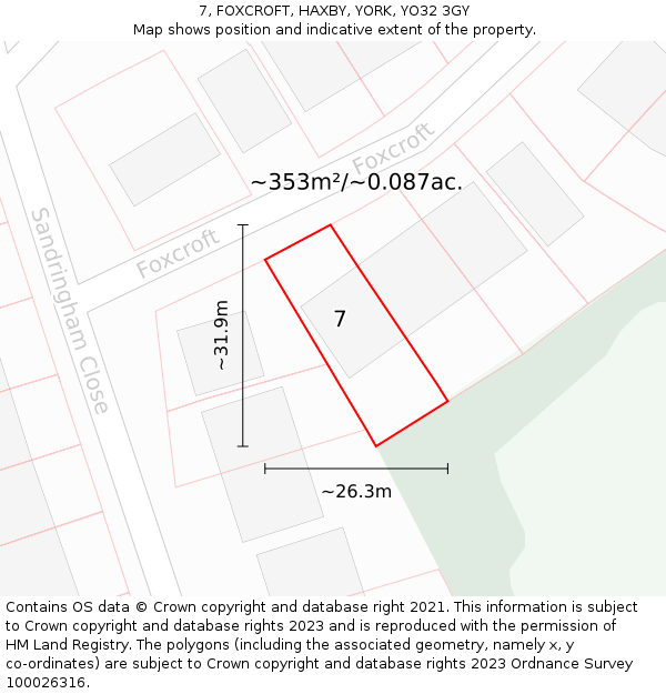 7, FOXCROFT, HAXBY, YORK, YO32 3GY: Plot and title map