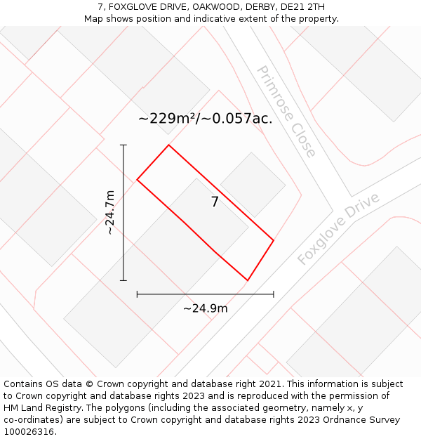 7, FOXGLOVE DRIVE, OAKWOOD, DERBY, DE21 2TH: Plot and title map