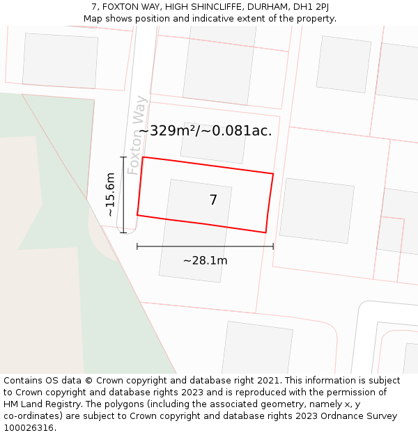 7, FOXTON WAY, HIGH SHINCLIFFE, DURHAM, DH1 2PJ: Plot and title map