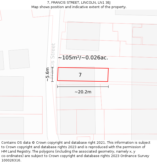 7, FRANCIS STREET, LINCOLN, LN1 3EJ: Plot and title map