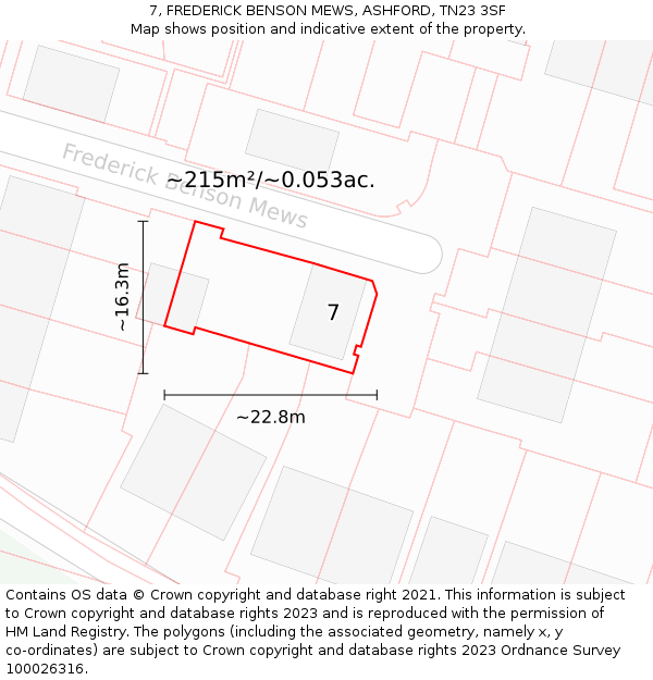 7, FREDERICK BENSON MEWS, ASHFORD, TN23 3SF: Plot and title map