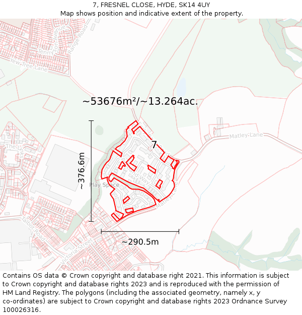 7, FRESNEL CLOSE, HYDE, SK14 4UY: Plot and title map