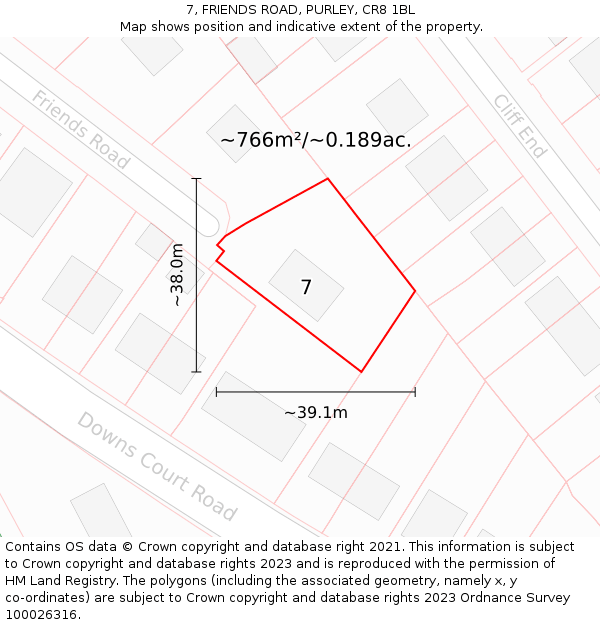 7, FRIENDS ROAD, PURLEY, CR8 1BL: Plot and title map