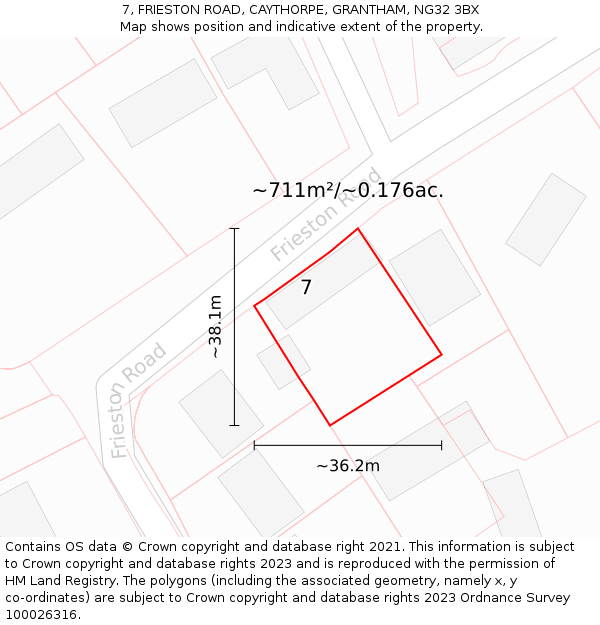 7, FRIESTON ROAD, CAYTHORPE, GRANTHAM, NG32 3BX: Plot and title map