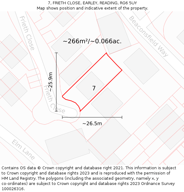 7, FRIETH CLOSE, EARLEY, READING, RG6 5UY: Plot and title map