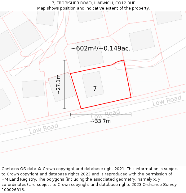 7, FROBISHER ROAD, HARWICH, CO12 3UF: Plot and title map