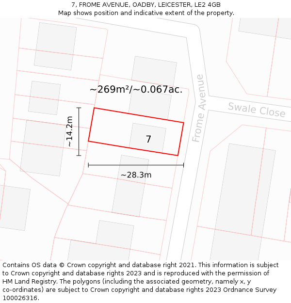 7, FROME AVENUE, OADBY, LEICESTER, LE2 4GB: Plot and title map