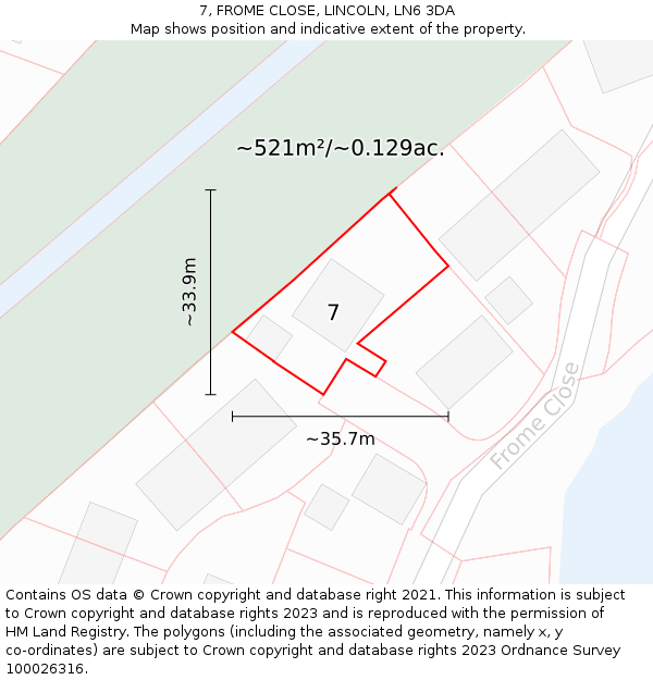 7, FROME CLOSE, LINCOLN, LN6 3DA: Plot and title map