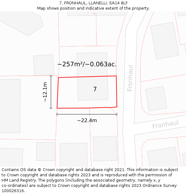 7, FRONHAUL, LLANELLI, SA14 8LF: Plot and title map