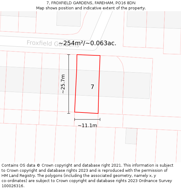 7, FROXFIELD GARDENS, FAREHAM, PO16 8DN: Plot and title map