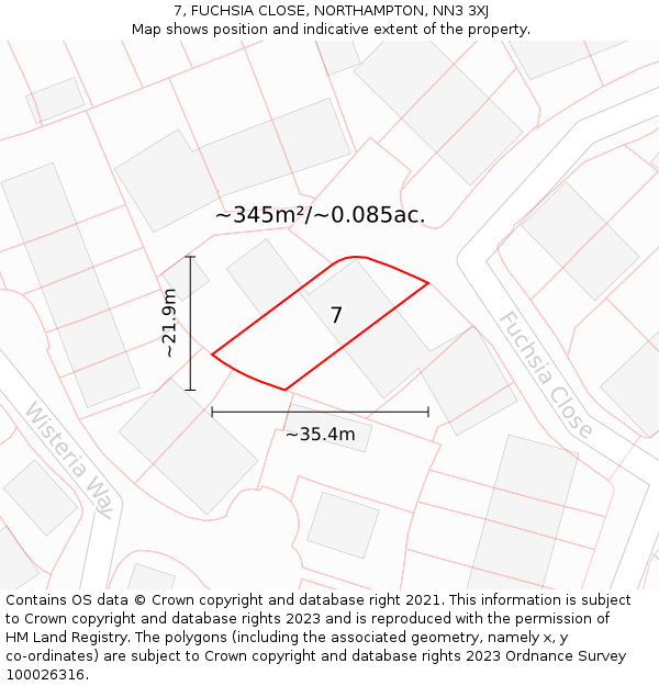 7, FUCHSIA CLOSE, NORTHAMPTON, NN3 3XJ: Plot and title map