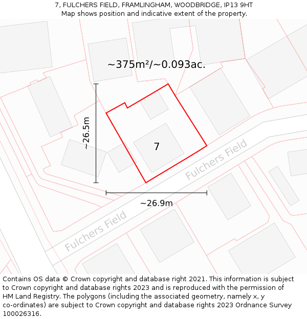 7, FULCHERS FIELD, FRAMLINGHAM, WOODBRIDGE, IP13 9HT: Plot and title map