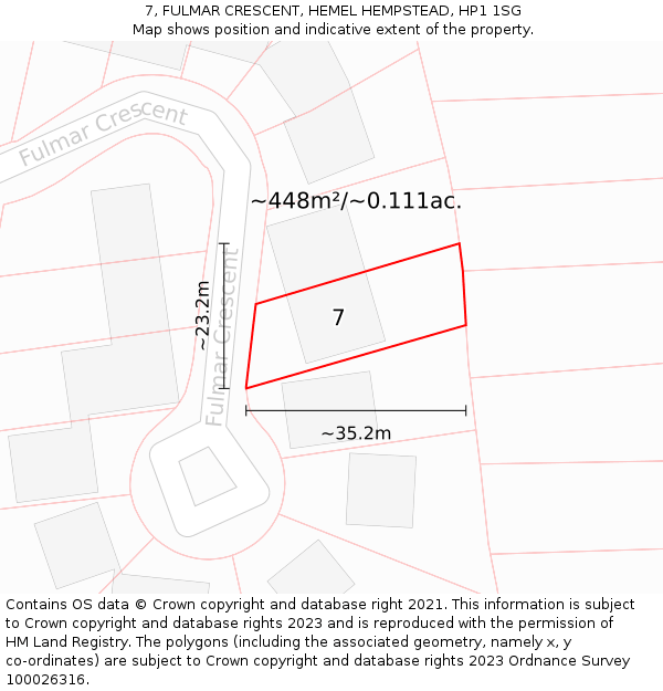 7, FULMAR CRESCENT, HEMEL HEMPSTEAD, HP1 1SG: Plot and title map