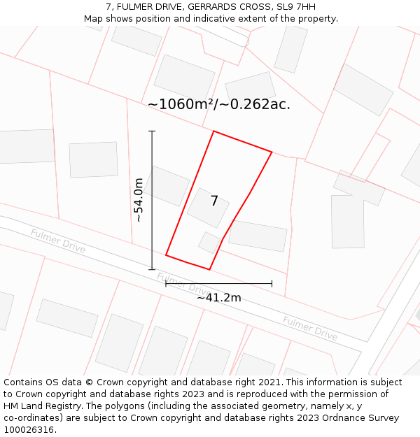 7, FULMER DRIVE, GERRARDS CROSS, SL9 7HH: Plot and title map