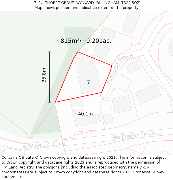 7, FULTHORPE GROVE, WYNYARD, BILLINGHAM, TS22 5QZ: Plot and title map