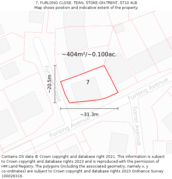 7, FURLONG CLOSE, TEAN, STOKE-ON-TRENT, ST10 4LB: Plot and title map