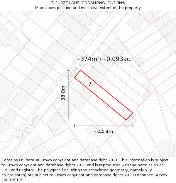 7, FURZE LANE, GODALMING, GU7 3NW: Plot and title map