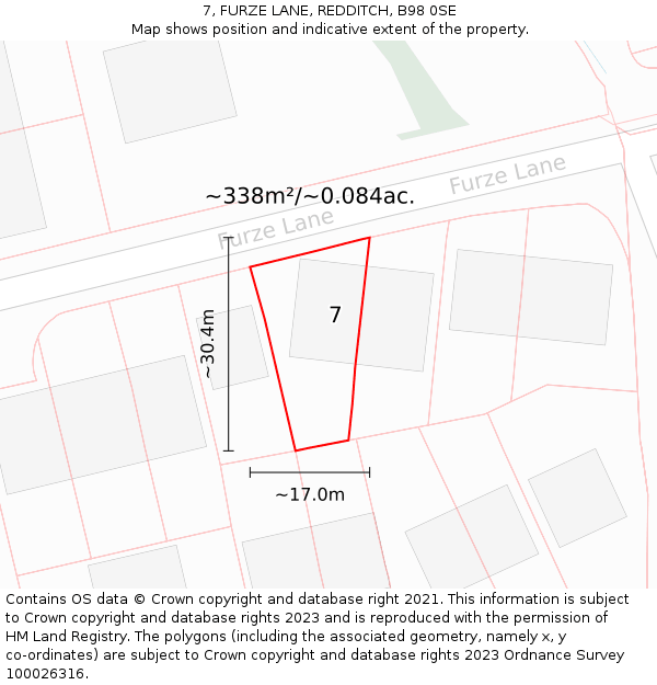 7, FURZE LANE, REDDITCH, B98 0SE: Plot and title map