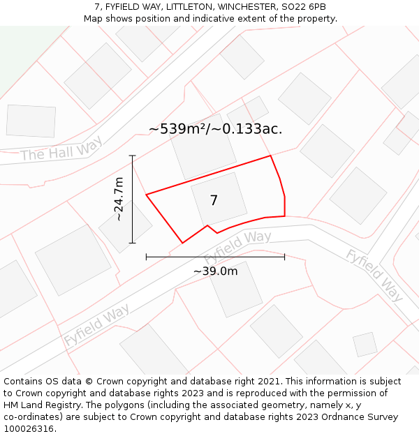 7, FYFIELD WAY, LITTLETON, WINCHESTER, SO22 6PB: Plot and title map