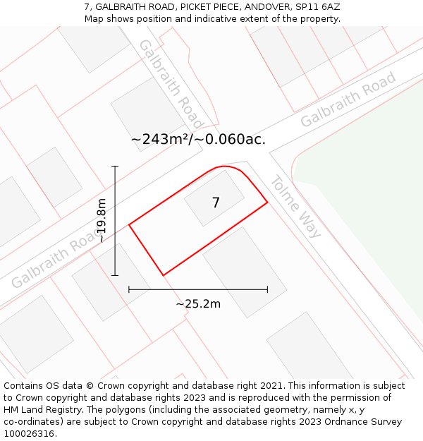 7, GALBRAITH ROAD, PICKET PIECE, ANDOVER, SP11 6AZ: Plot and title map