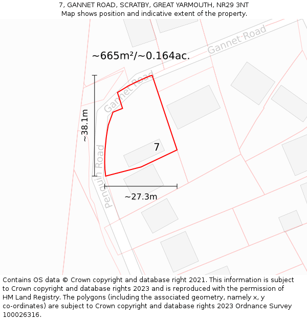 7, GANNET ROAD, SCRATBY, GREAT YARMOUTH, NR29 3NT: Plot and title map