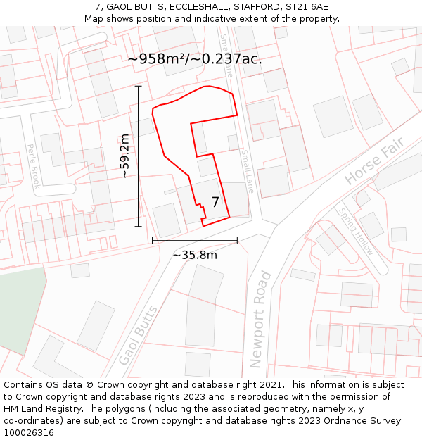 7, GAOL BUTTS, ECCLESHALL, STAFFORD, ST21 6AE: Plot and title map