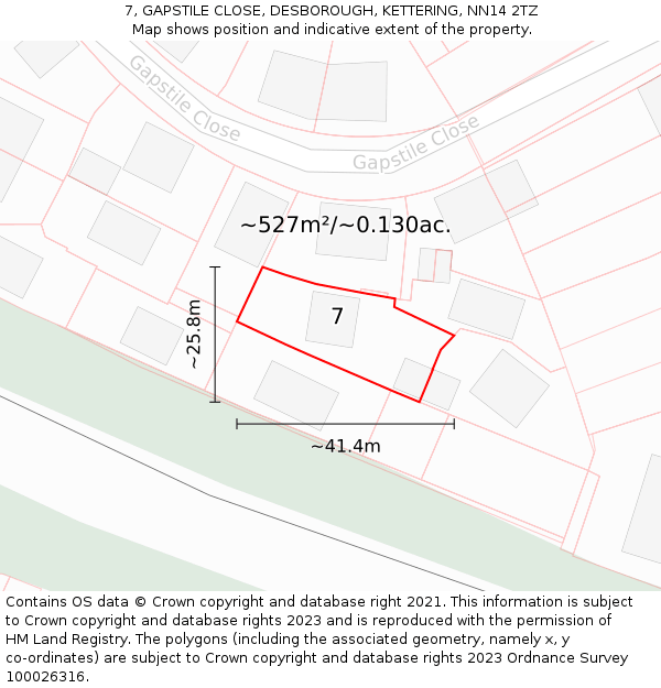 7, GAPSTILE CLOSE, DESBOROUGH, KETTERING, NN14 2TZ: Plot and title map