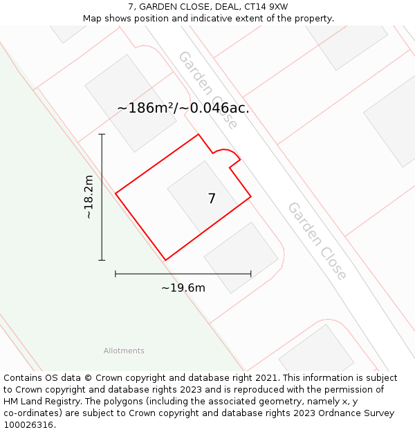 7, GARDEN CLOSE, DEAL, CT14 9XW: Plot and title map