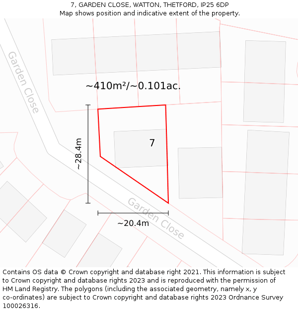 7, GARDEN CLOSE, WATTON, THETFORD, IP25 6DP: Plot and title map
