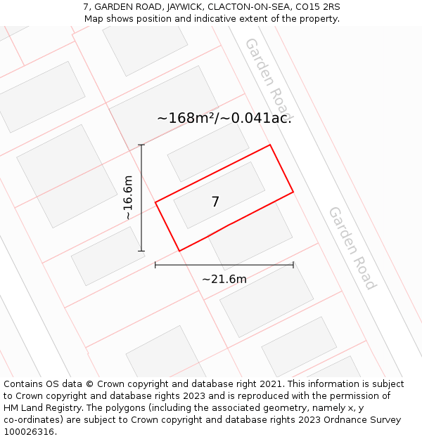 7, GARDEN ROAD, JAYWICK, CLACTON-ON-SEA, CO15 2RS: Plot and title map